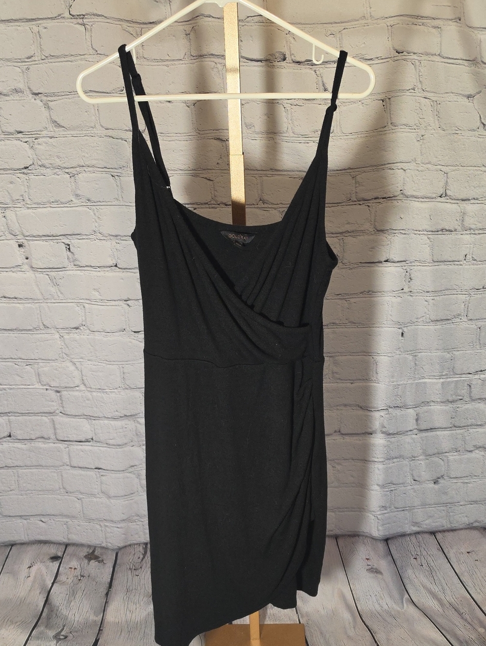 Sleek Black Spaghetti-Strap Wrap Mini Dress